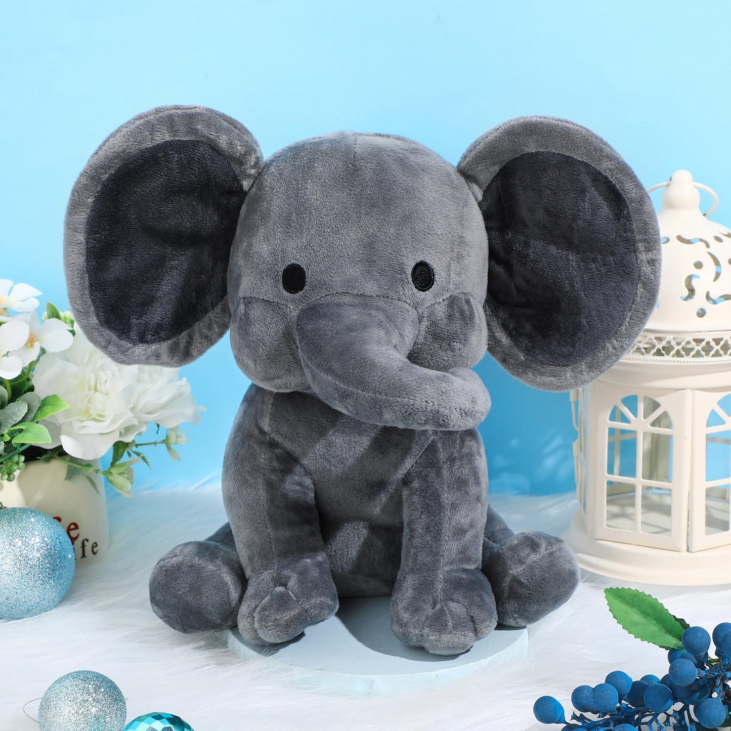 Tradder 12 Pcs Elephant Stuffed Animals 10 Inch Stuff Animal Plush Toy for Baby Shower Cute Soft Elephant Toys for Birth Stats Babies Girls Boys Infant Newborn Party Supplies Graduation Gift(Gray)
