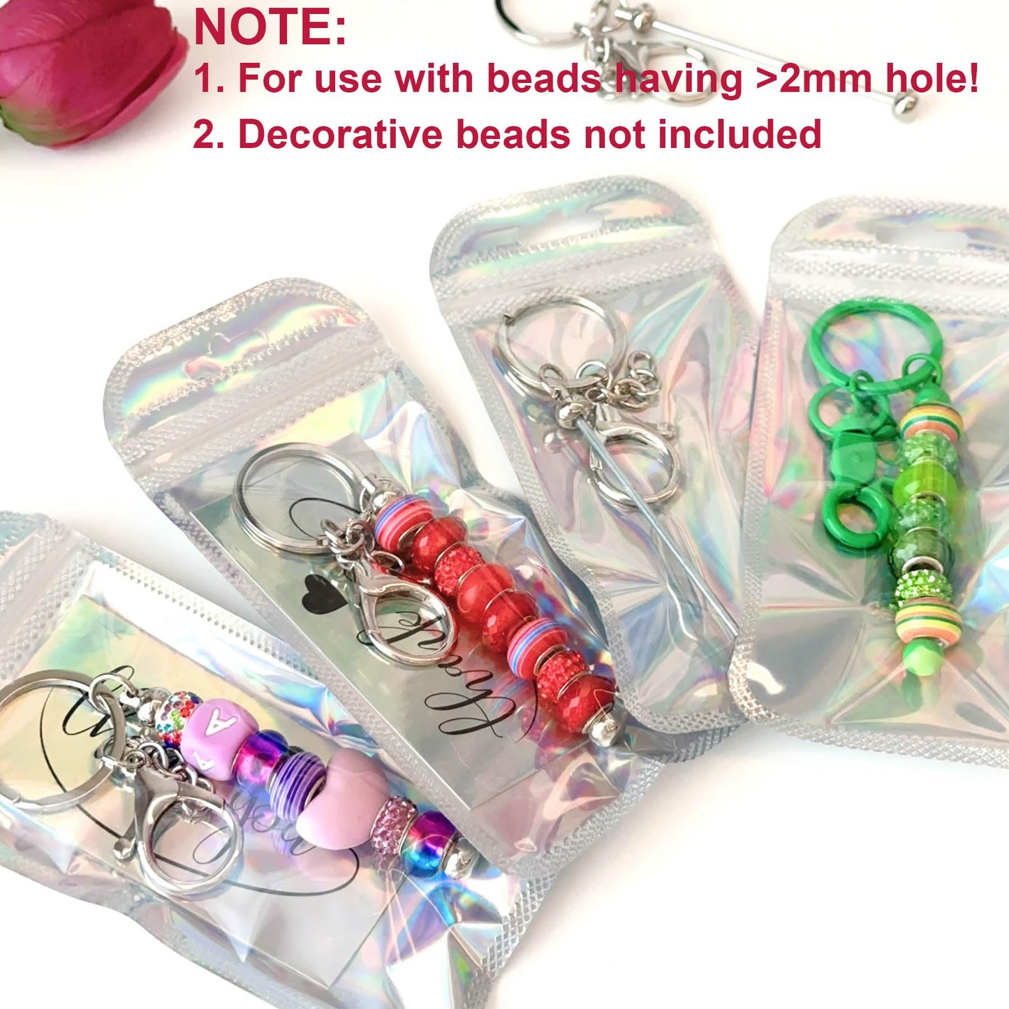 YUESEK 60 Pcs Beadable Keychain Bars Bulk Blank Creative Cute Keychains Bar for Beads Purse Keychains for Women Man