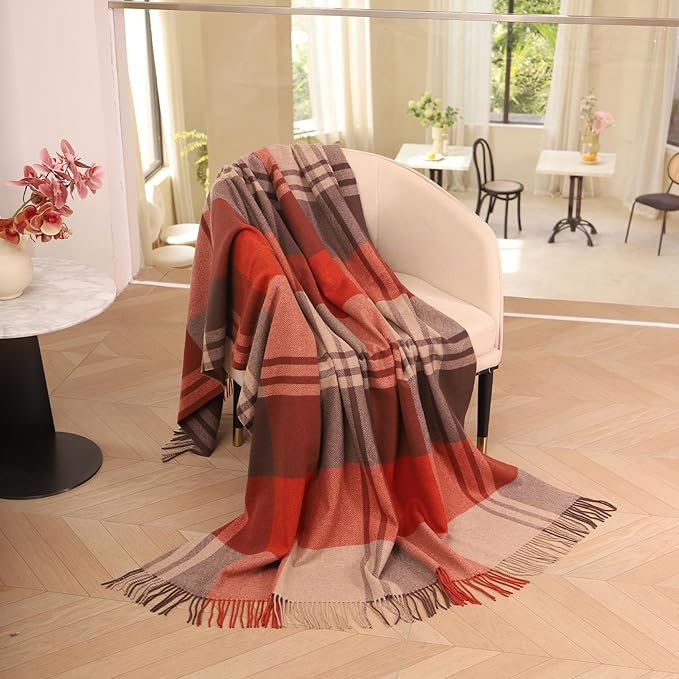 Throw Blanket Plaid with Carry Bag | Soft Wool Travel Blanket 55"x83" 1.5lbs | Festive Christmas Plaid Decorative Throw for Couch, Camping & Gift