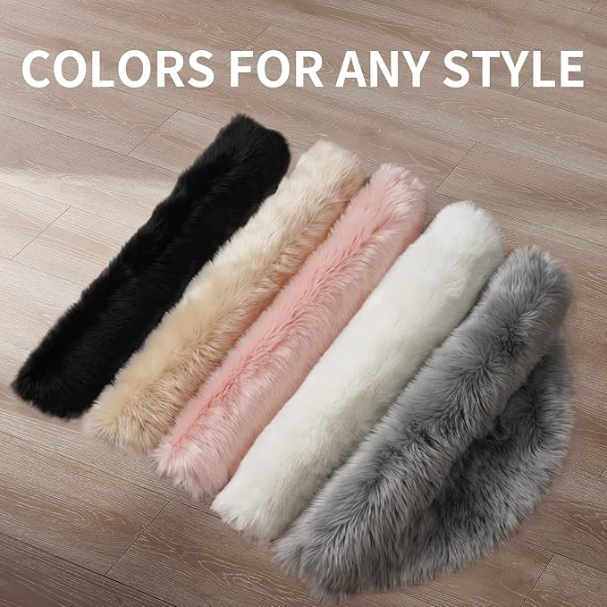 Small Faux Fur Rug 2x4 ft Ultra Soft Sheepskin Rugs Chair Sofa Cover Seat Pad, White Fluffy Shag Rug for Bedroom Nursery Kids Room, Luxury Shaggy Rug Fuzzy Plush Floor Carpets