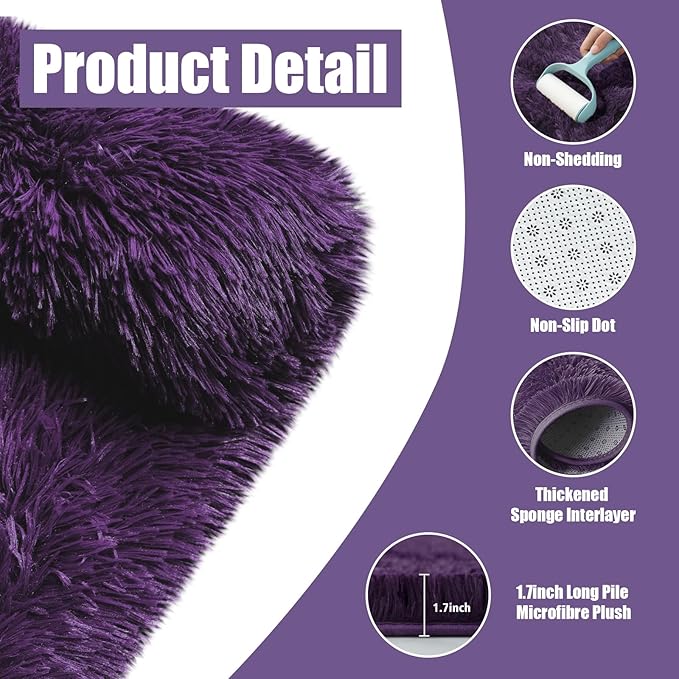 9x12 Fluffy Area Rugs for Living Room,Large Purple Fuzzy Shag Area Rug for Bedroom,Soft Non-Shedding Indoor Plush Carpet for Kids Bedroom Nursery Home Decor