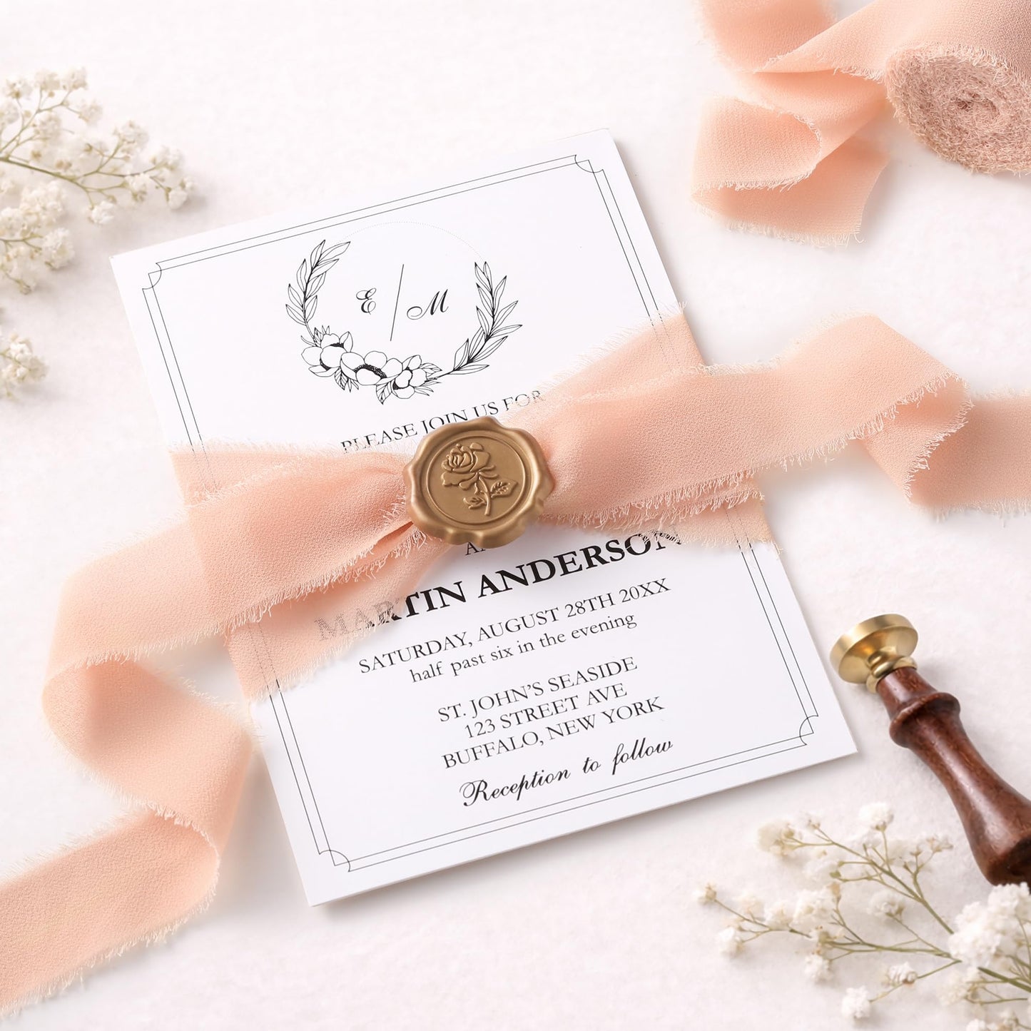 DORIS HOME Pink and Cream Chiffon Ribbon for Flower Bouquet, 1" x21Yd Fabric Ribbon for Gift Wrapping, Handmade Frayed Ribbon for Wedding Invitations/Christmas Decorations