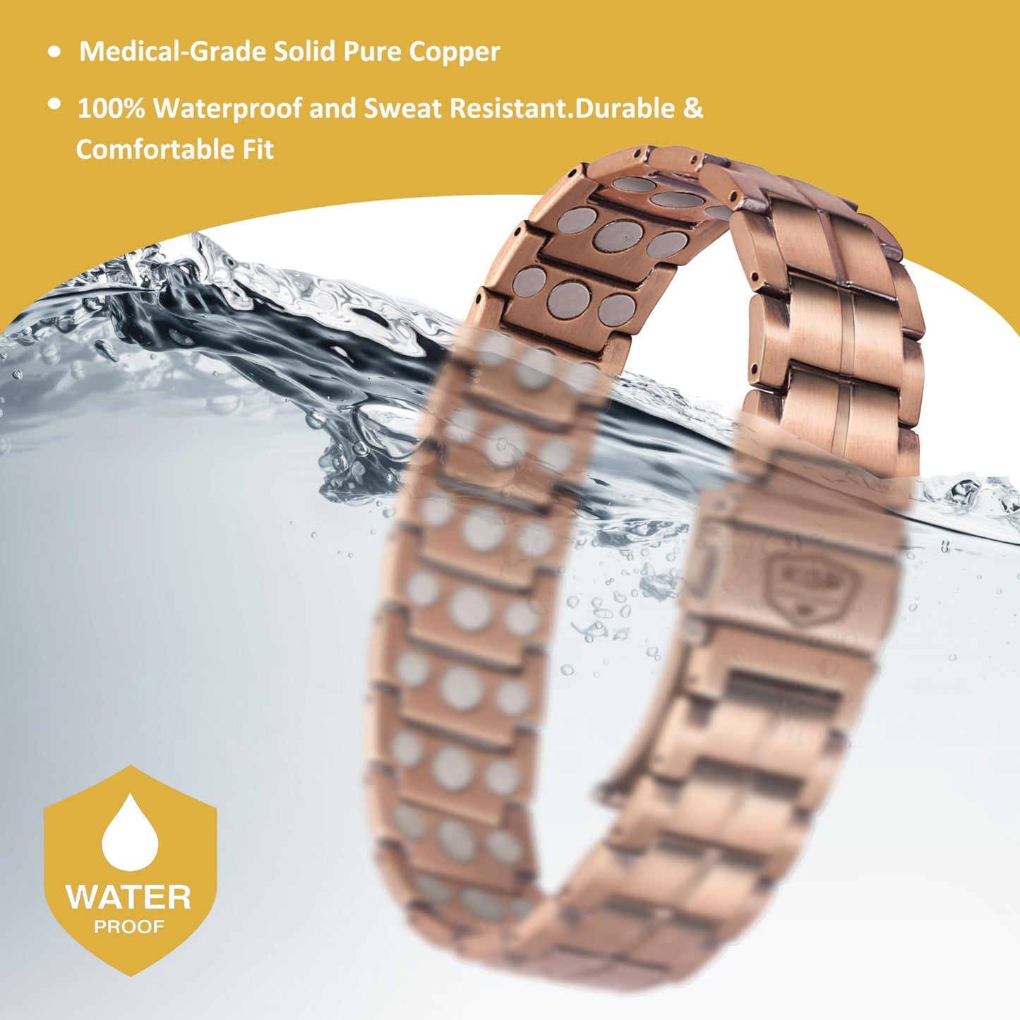 KGP® Mens Magnetic Copper Bracelet | 3X Strength Ultra Enhanced Magnets | 99.99% Solid Pure Copper Therapy Wristband for Men | Adjustable Magnetic Copper Jewelry with Gift Box