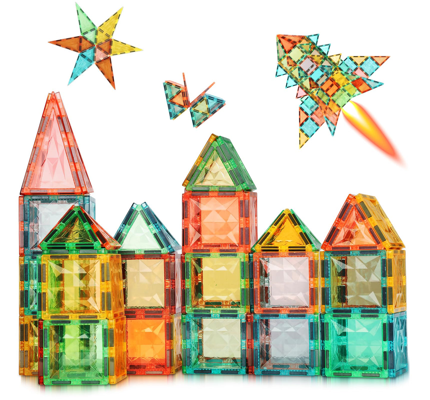 YRZtiles Magnetic Tiles,Magnet Building Blocks Construction Stacking Educational Toy Creative Playboard for Kids Ages 3+ (032 Pieces)