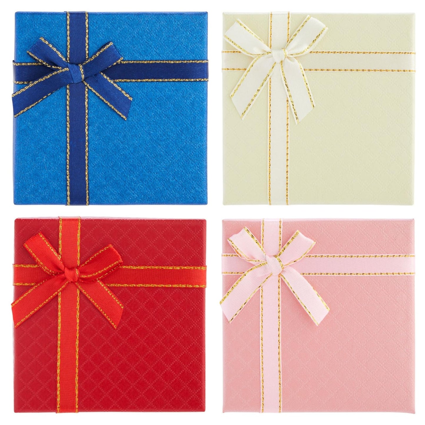 Bright Creations Cardboard Jewelry Gift Box Set - Bulk Gift Boxes with Lids & Ribbon Bows - Packaging for Rings & Necklaces - Earring Case & Bracelet Cases - Pack of 12, 3.5 x 3.5 x 1 in, 4 Colors