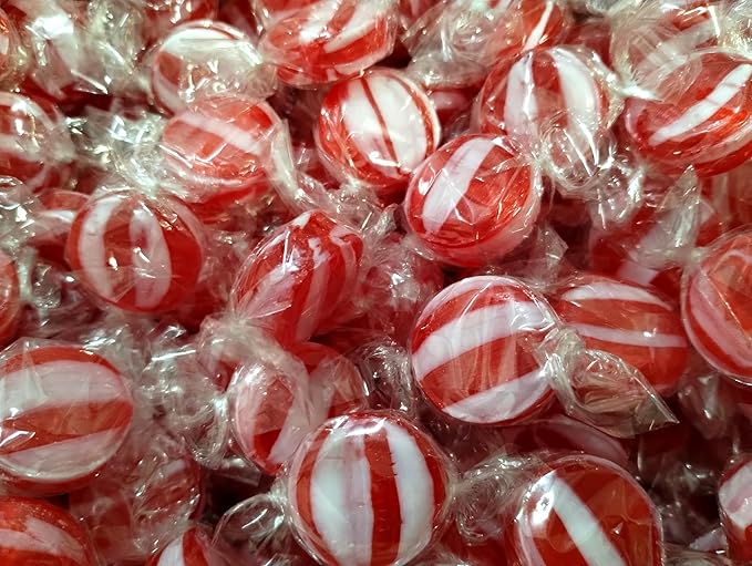 Striped Cinnamon Discs - 2 lbs of Fresh Delicious Individually Wrapped Red and White Hard Candy Buttons