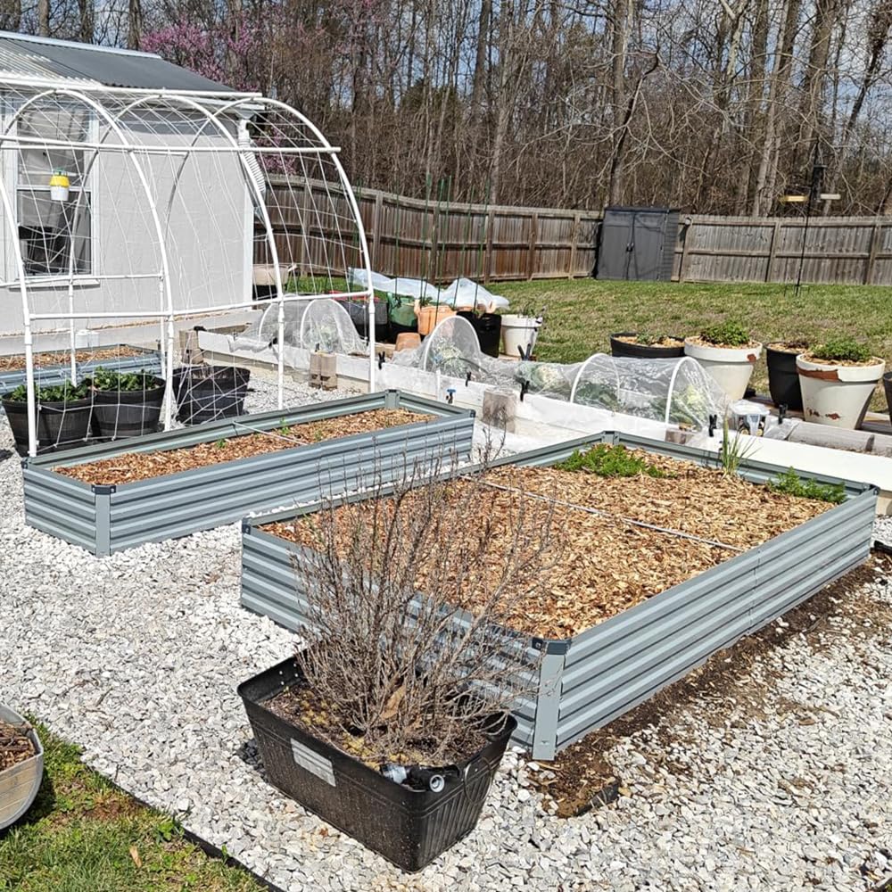 Foxlang 8x4x1ft(2 PCS) Galvanized Raised Garden Bed,Outdoor Planter Box Metal Patio Kit Planting Bed for Vegetables Flowers Herb,Gray
