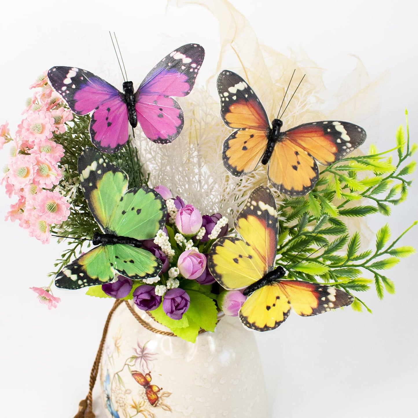 Berfutall- Feather Butterfly Decorations Set of 12 with Wire Butterflies for Crafts Decorative Monarch Butterfly 4.7×2.7in Home Garden Decoration