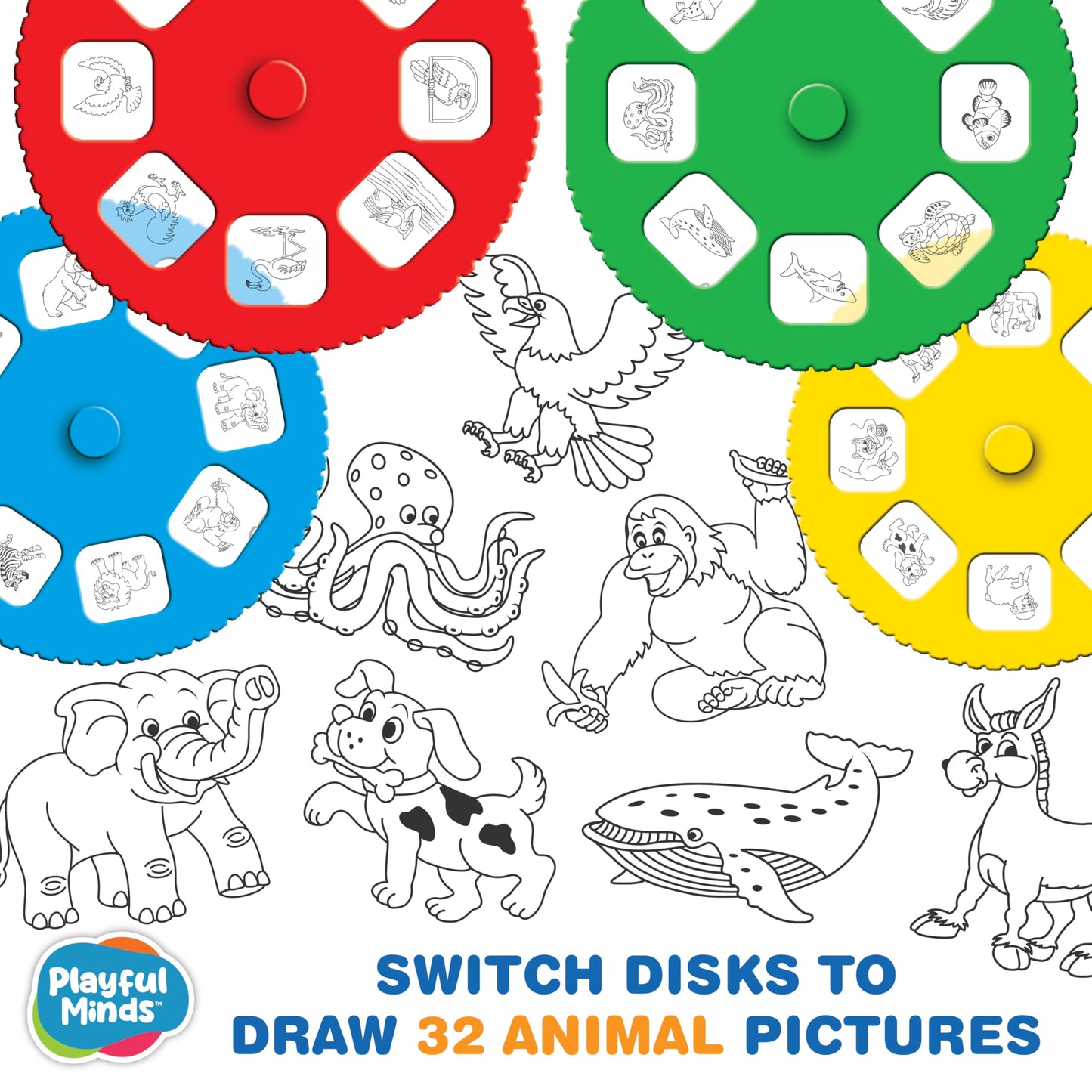 Thin Air Brands Drawing Projector for Kids 3 & Up, Preschool Tracing Projector Kit Includes 32 Animal Drawings on 4 Sturdy Discs, 8 Crayons & 1 Pad of Drawing Paper for Fun Play-Based Learning