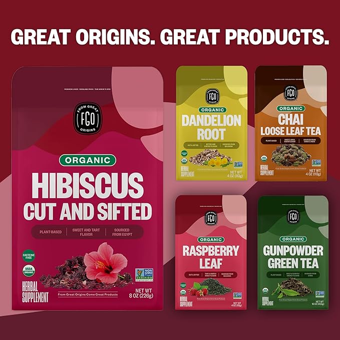 FGO Organic Hibiscus Flowers, Cut and Sifted Loose Tea, 16 Ounce Bulk Resealable Bag (Pack of 2)