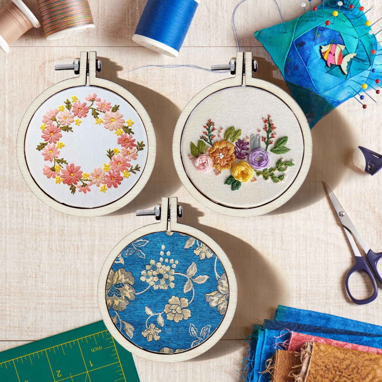 Dnyta 10pcs Mini Embroidered Hoop Round Tiny Cross Stitch Hoops for Art Craft Sewing Keychain Earrings Jewelry(1.6")