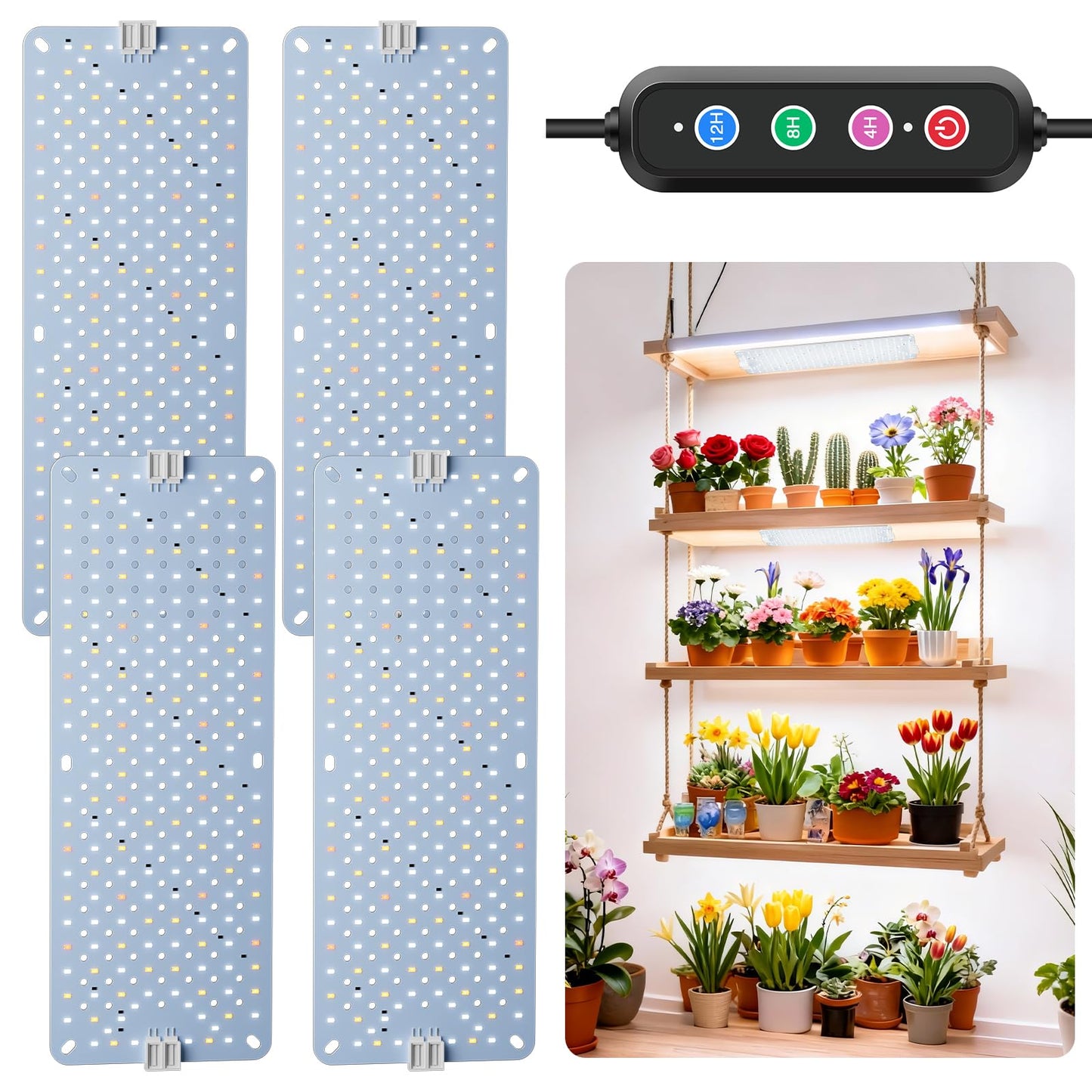 LPMZMBL 40W Ultra-Thin Panel Full Spectrum Grow Lights, 768 LEDs Growing Light for Indoor Plants with Daisy Chain Function, Grow Lights for Seed Starting with 4/8/12/16/20H Auto On/Off Timer (4pcs)