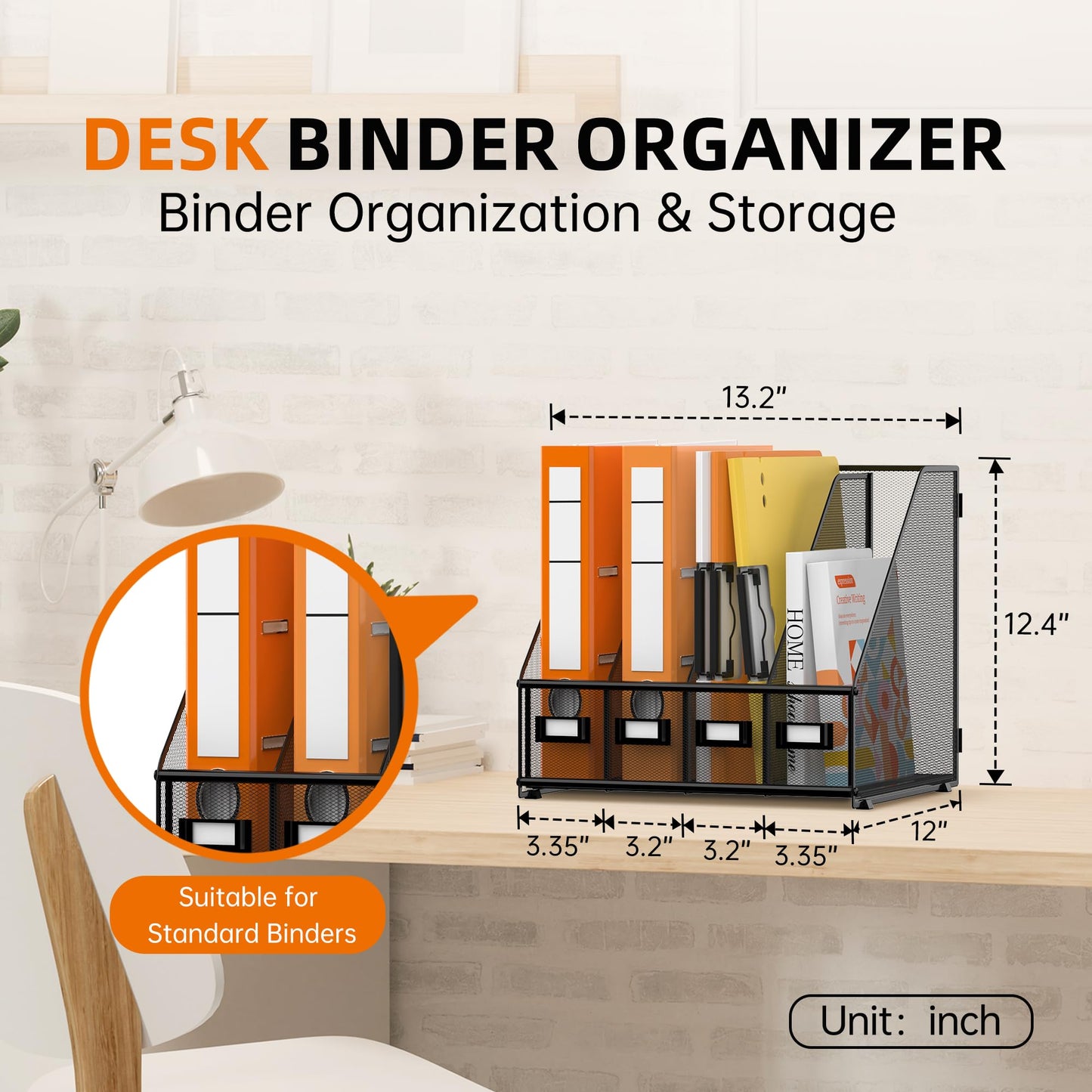 DALTACK 4 Vertical Compartments Magazine File Holder, Binder Organizer, Metal Desk Organizers for Office Home School Classroom Organization, Black