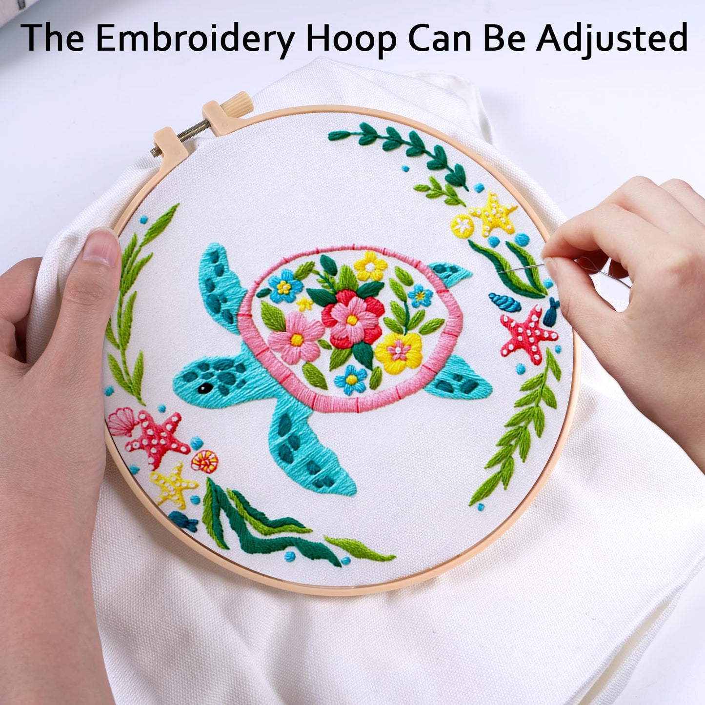 Nuberlic Canvas Tote Bag Embroidery Kit for Beginners Adults -Cross Stitch Kits Needlepoint with Sea Turtles Pattern Bag Reusable Eco-Friendly Shopping Bag