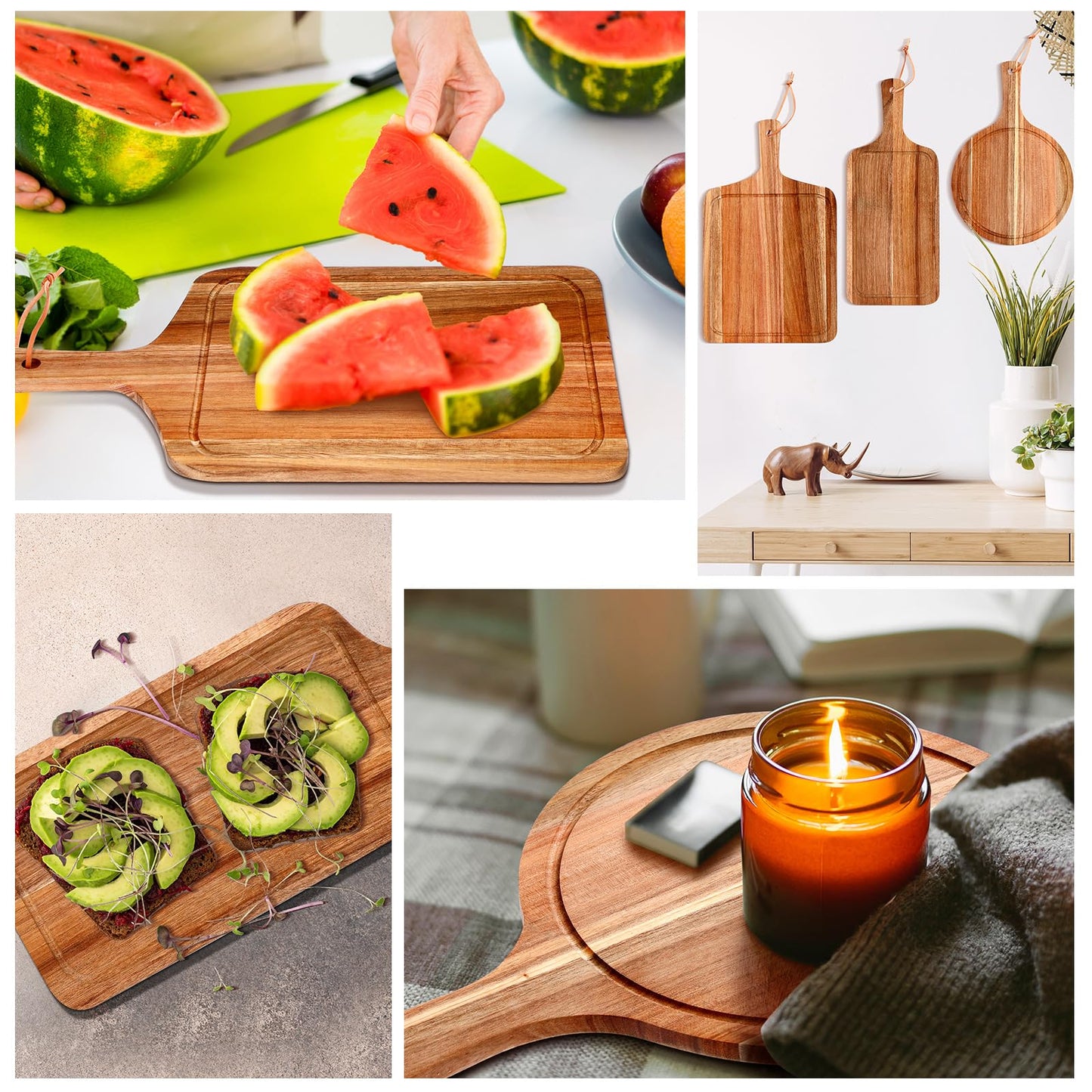 Kathfly 3 Pcs Mother's Day Acacia Wood Cutting Board Set with Handle Summer Wooden Charcuterie Cheese Board Hawaii Chopping Serving Tray Butter Pizza Serving Tray for Holiday Kitchen Gift, 3 Style