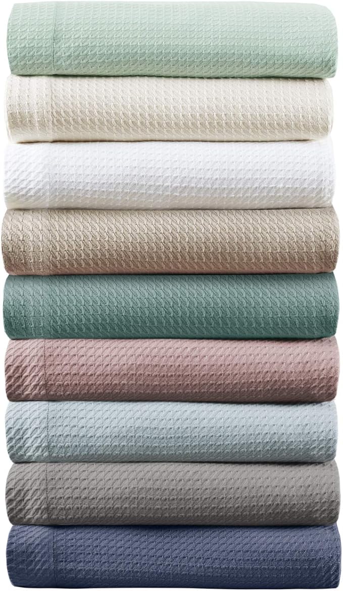 Madison Park Soft Certified 100% Egyptian Cotton Breathable Cozy Blanket, Premium Waffle Knit Classic Design Luxury All Season Lightweight Cover for Bed, Couch and Sofa, Twin, Blue