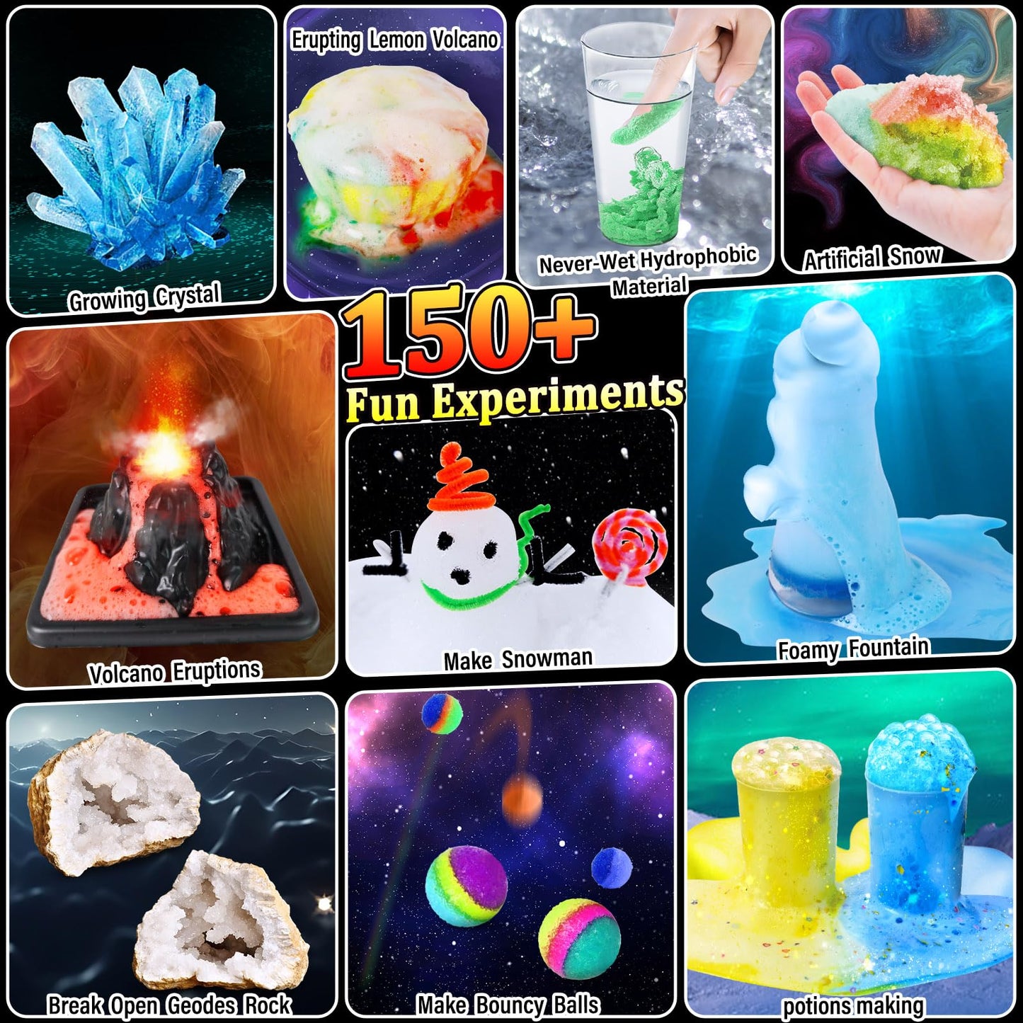 PATIFEED 150 Experiments Science Kit for Kids, Chemistry Set, Scientific Christmas Birthday Toys Gifts Ideas for Boys Girls, Break Geodes, Volcano,S.T.E.M Learning Projects