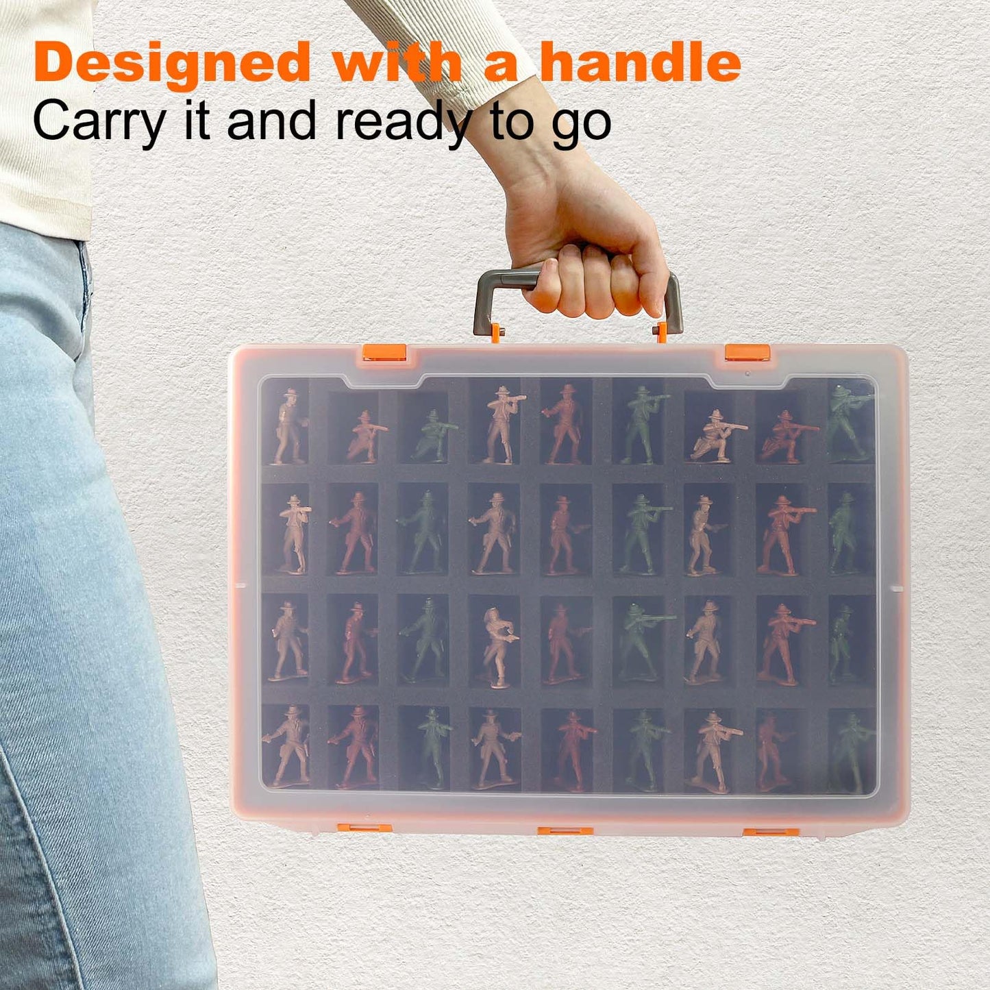 Evemodel Dual-Layer Miniature Figurine Figure Suitcase Storage Organizer 72 Slots Carrying Case