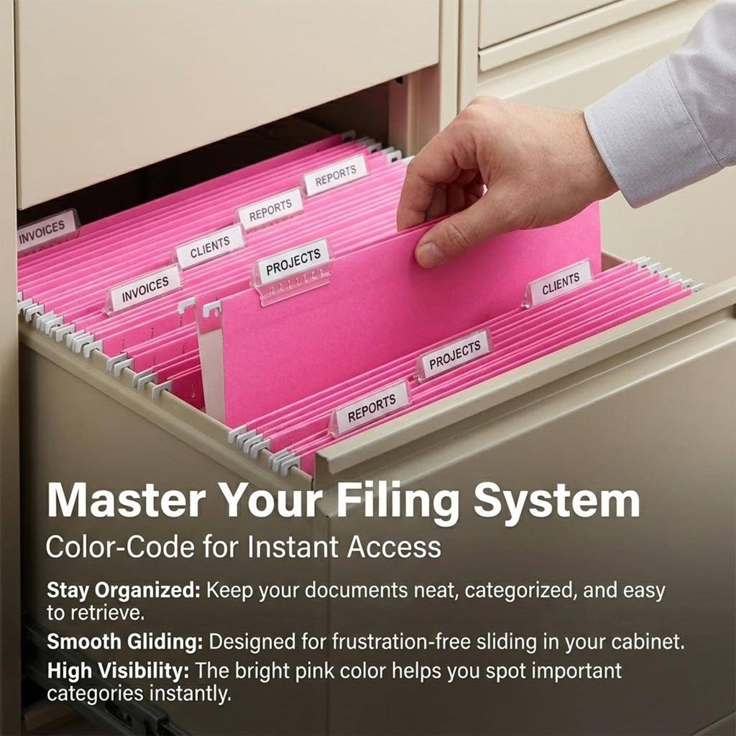 VZCPYTPM Pink Hanging File Folders Letter Size,25 Pack Reliable Hanging Folders for Filing Cabinet,Reinforced Rods for Smooth Gliding,Includes 1/5 Adjustable Tabs & Inserts,Ideal for Home & Office