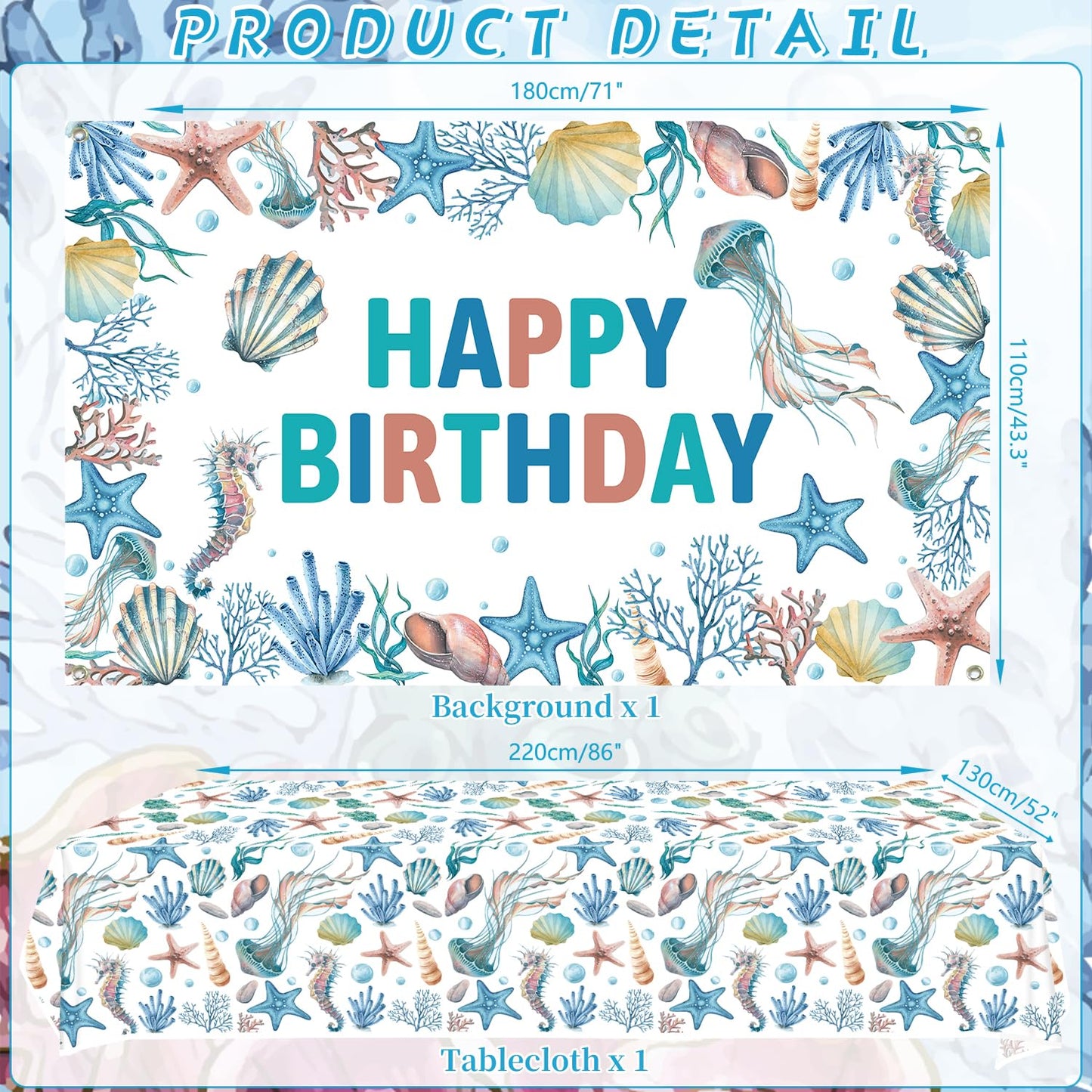 Obussgar Shells Birthday Party Decorations - Shells Party Supplies including Backdrop, Plate, Cake Topper, Cup, Napkin, Balloon, Tablecloth - Serves 20