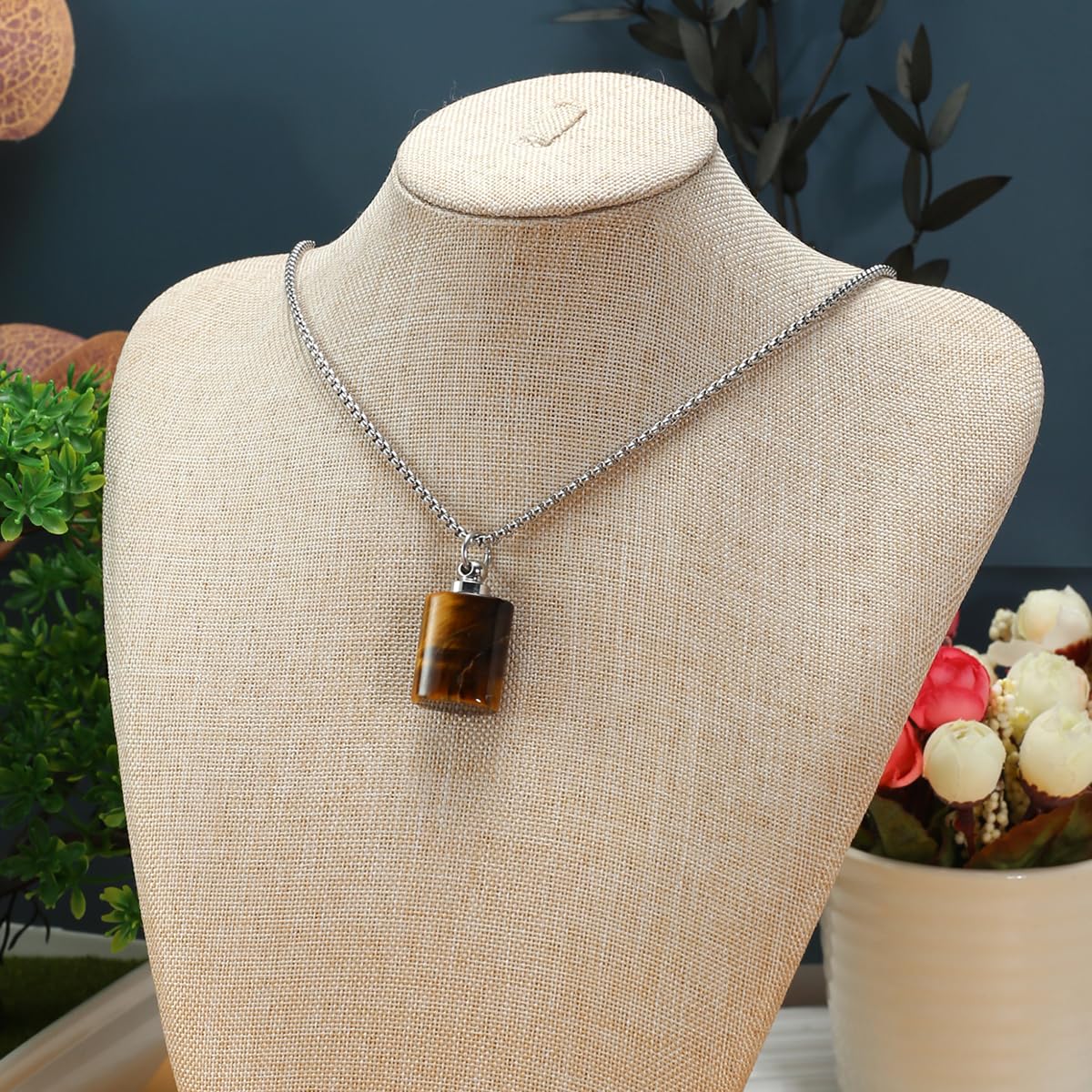 Zotoone 2PCS Natural Stone Perfume Bottle Pendant Necklace Rose Quartz Agate Link Chain Healing Crystals Stone Charms Necklaces For Women