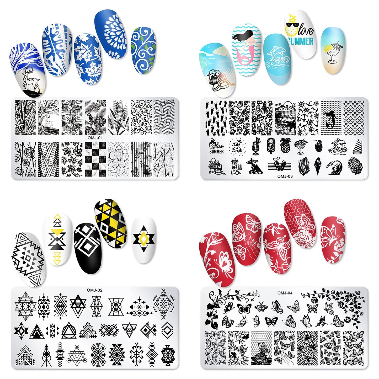 SILPECWEE 10Pcs Nail Stamping Plate Flower Butterfly Geometry Nail Stamps Nail Stencils Nail Plates Templates Stamping Plates for Nails Nail Art Accessories