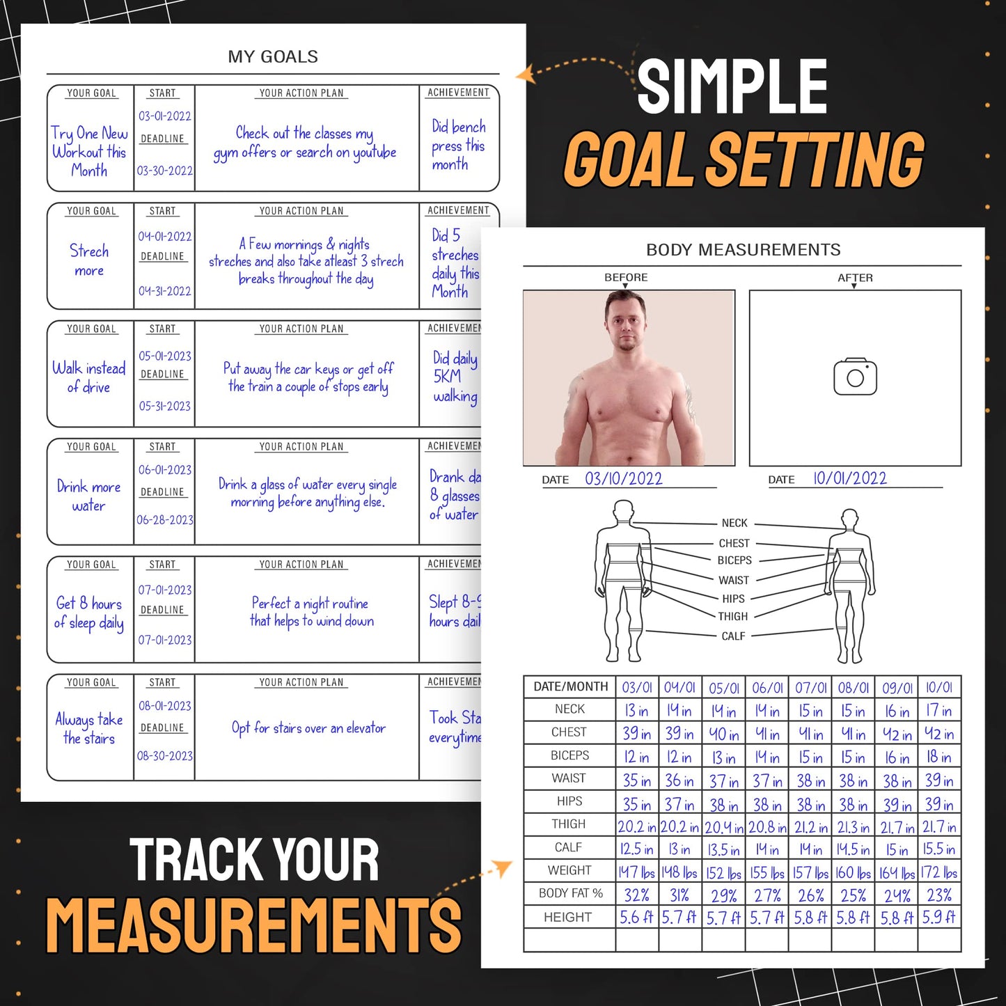 Nextnoid Hardcover Fitness Journal Workout Planner for Men & Women - A5(5.7" x 8.3") Sturdy Workout Log Book to Track Gym & Home Workouts