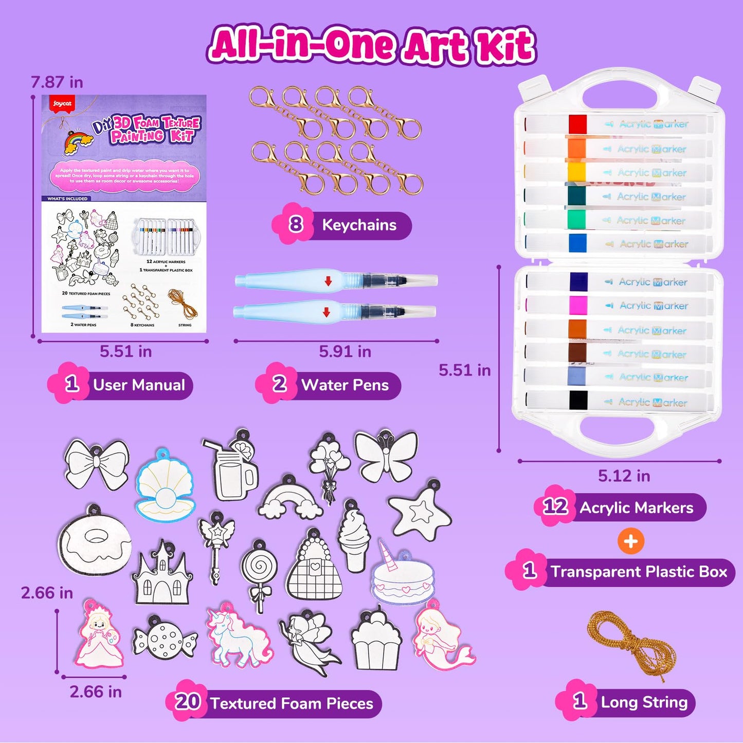 JoyCat Art Kit- 3D DIY Foam Texture Painting Kit, Unicorn & Princess Magic Puffy Paint Kit, Easter Basket Stuffers, Craft Kits for Kids, Creative Gift for Girls & Boys Ages 4, 5, 6, 7, 8, 9, 10