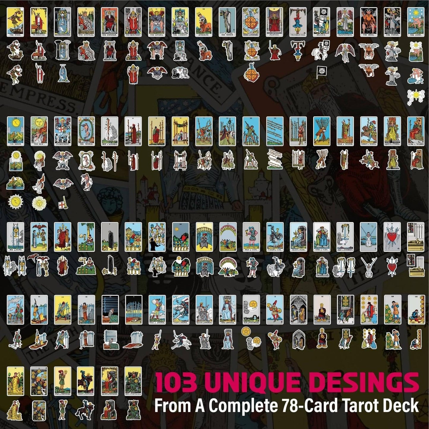 Joyppy 103 PCS Tarot Stickers for Journaling, Based on The Rider Waite Smith Tarot Cards Characters & Symbols, Astrology Occult Witchcraft Accessories Stamps Decor Gifts for Deck Beginners Learning