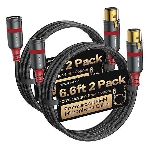 Warrky XLR Cables 6ft 2 Pack [Oxygen-Free Copper (OFC), Gold-Plated Connector] Balanced Microphone Cable Male to Female Professional Hi-Fi XLR Cable
