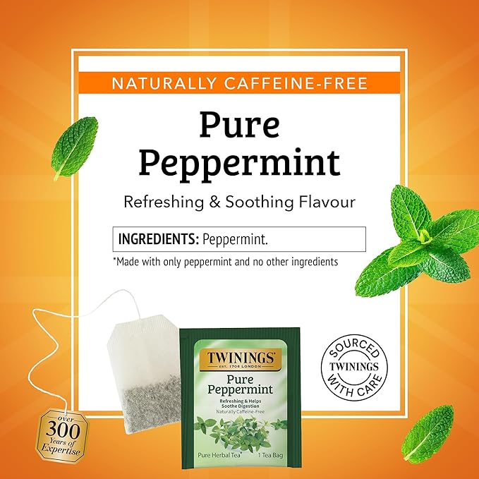 Twinings Pure Peppermint Herbal Tea Individually Wrapped Bags, 50 Count (Pack of 6), Fresh Minty Flavour, Naturally Caffeine-Free, Enjoy Hot or Iced, 300 Teabags