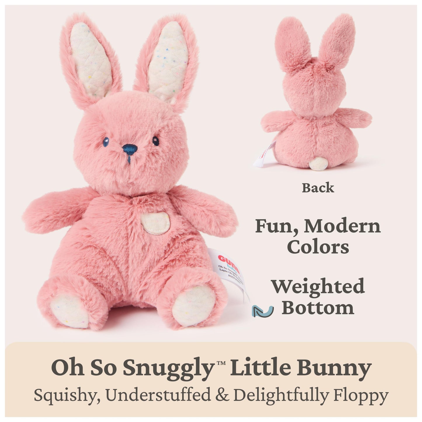 GUND Baby Oh So Snuggly Littles Bunny Rabbit, Small Stuffed Animals, Bunny Stuffed Animal, Plush Toys for Infants and Toddlers, Pink, 7”