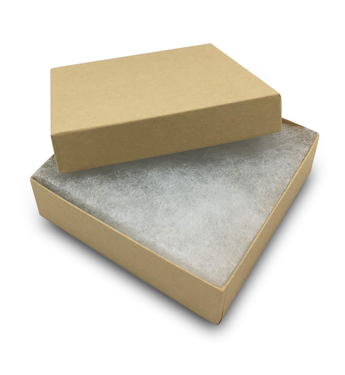 TheDisplayGuys - 100-Pack #33 Cotton Filled Cardboard Paper Jewelry Boxes Gift Case - Kraft Brown (3.5" x 3.5" x 1.0") - for Shipping or Storage