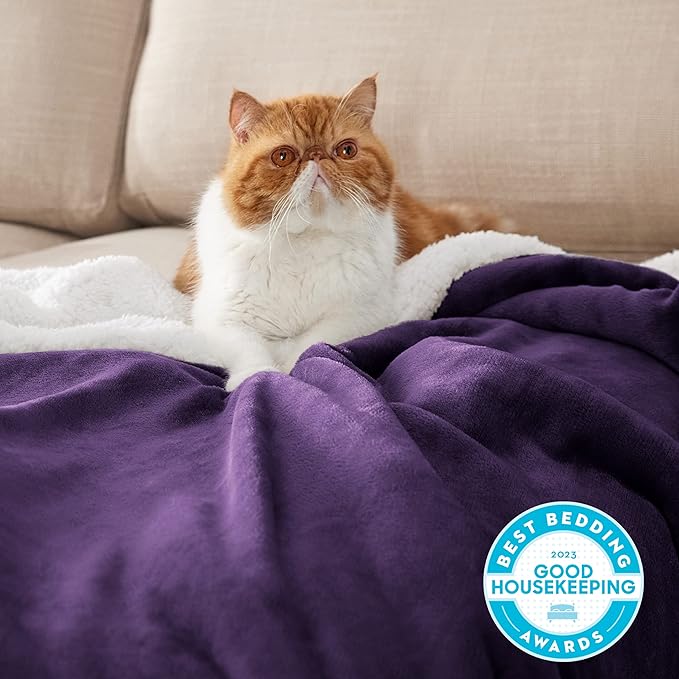 Bedsure Sherpa Fleece Blankets Queen Size for Bed - Thick and Warm, Soft Fuzzy Plush Queen Blanket for Winter, Purple, 90x90 Inches