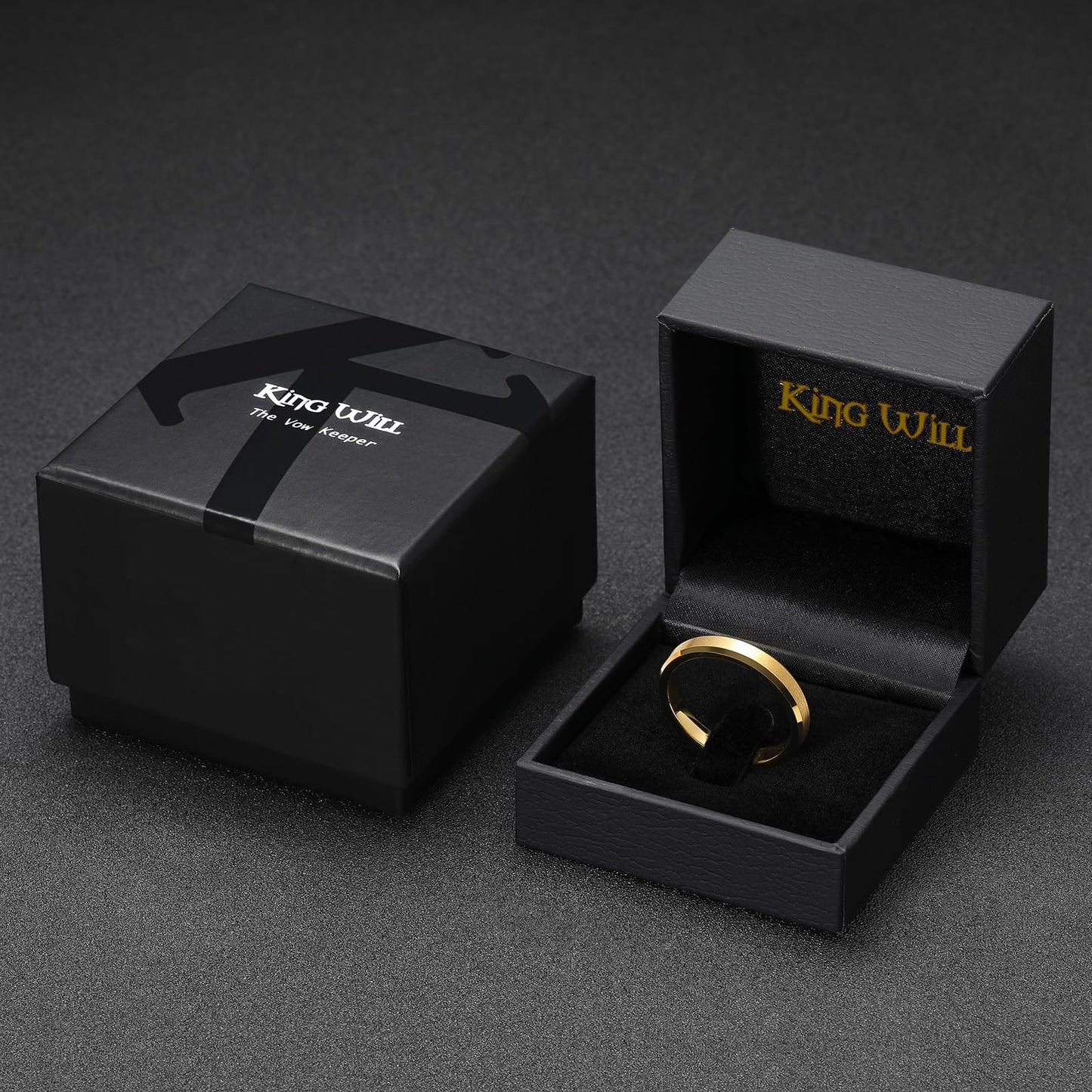 King Will 4mm Gold Tungsten Wedding Band Basic Wedding Ring For Men with Brushed Matte Surface Beveled Polished Edge Comfort Fit 9