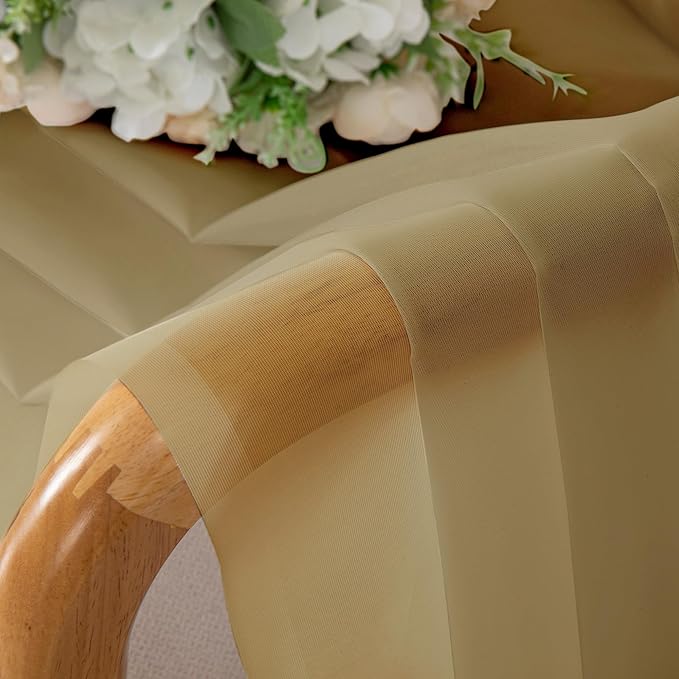Simplebrand Gold Sheer Curtains, 63" Length, 2 Panels Set - Light Filtering, Rod Pocket Window Curtains for Bedroom (Gold, 59" W x 63" L)