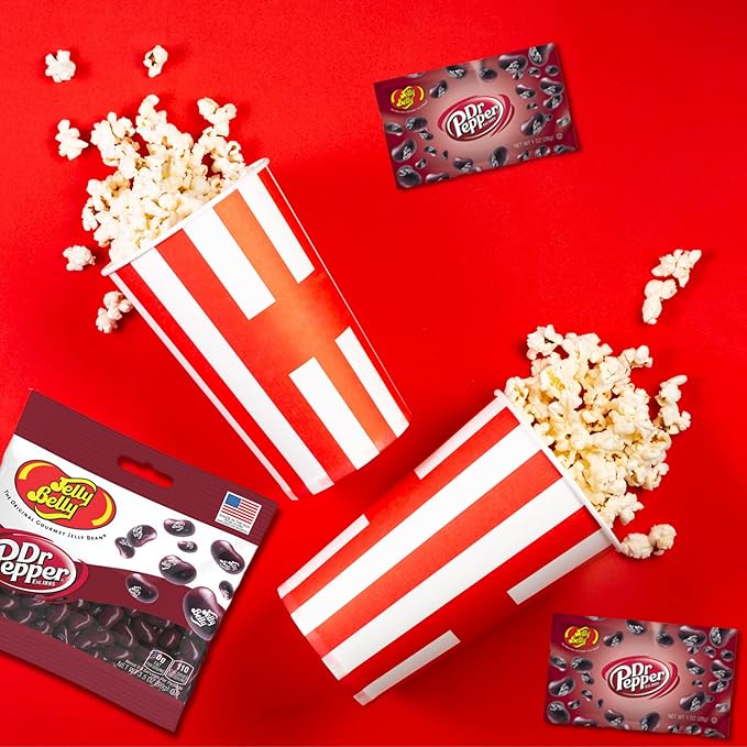 Needzo Dr Pepper Jelly Beans Basket Stuffer Kit, Soda Flavored Chewy Candies, Individually Packaged Single Serving Bags and Shareable Bag, Pack of 4