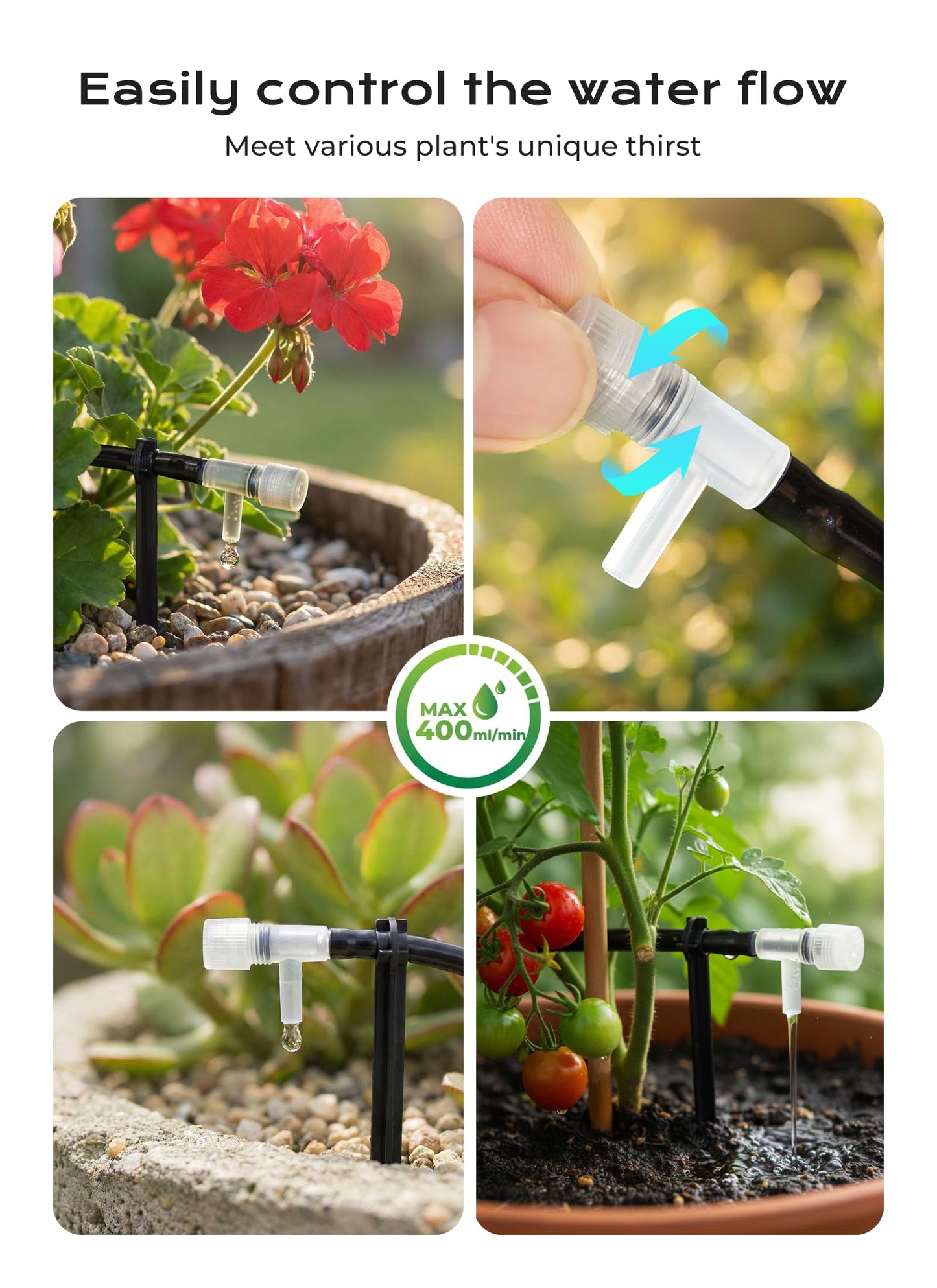Solar Drip Irrigation System with USB Charging, 49FT Outdoor Indoor Plant Watering Devices for 15 Potted Plants, Automatic Watering System IP44 Waterproof 2200mAh for Garden Farm Greenhouse(Black)