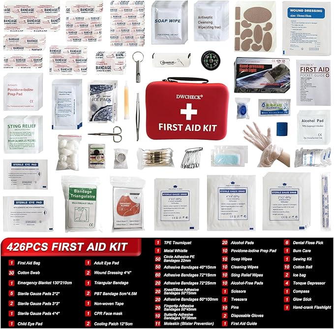 426 Piece Large First Aid Kit, Waterproof Compact Portable Hard Case Emergency Medical Kit for Home, Car, Travel, Businesses, Office, Hiking, Vehicle, Boat - Outdoor Survival Kit