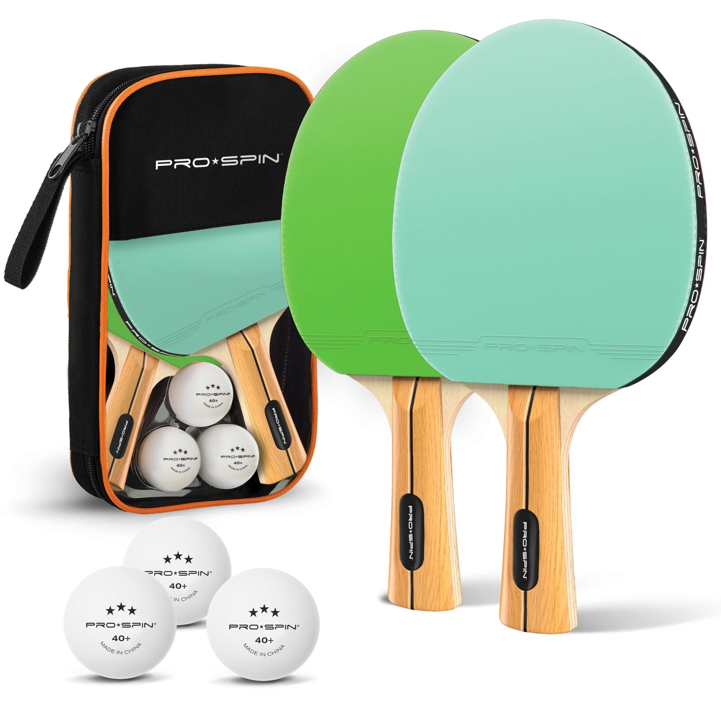 PRO-SPIN Ping Pong Paddles - High-Performance Set with Premium Table Tennis Rackets, 3-Star Ping Pong Balls, Storage Case | Professional Quality Ping Pong Paddle Set (Mint |Green, 2-Player Set)