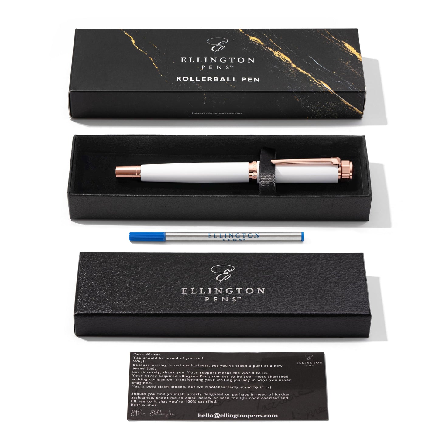 Ellington Pens Luxury Ballpoint Pen – Premium Quality, Smooth Writing Experience, Elegant Design, Includes 2 Ink Refills – Ideal for Professionals and Gift Giving (White Rose Gold)