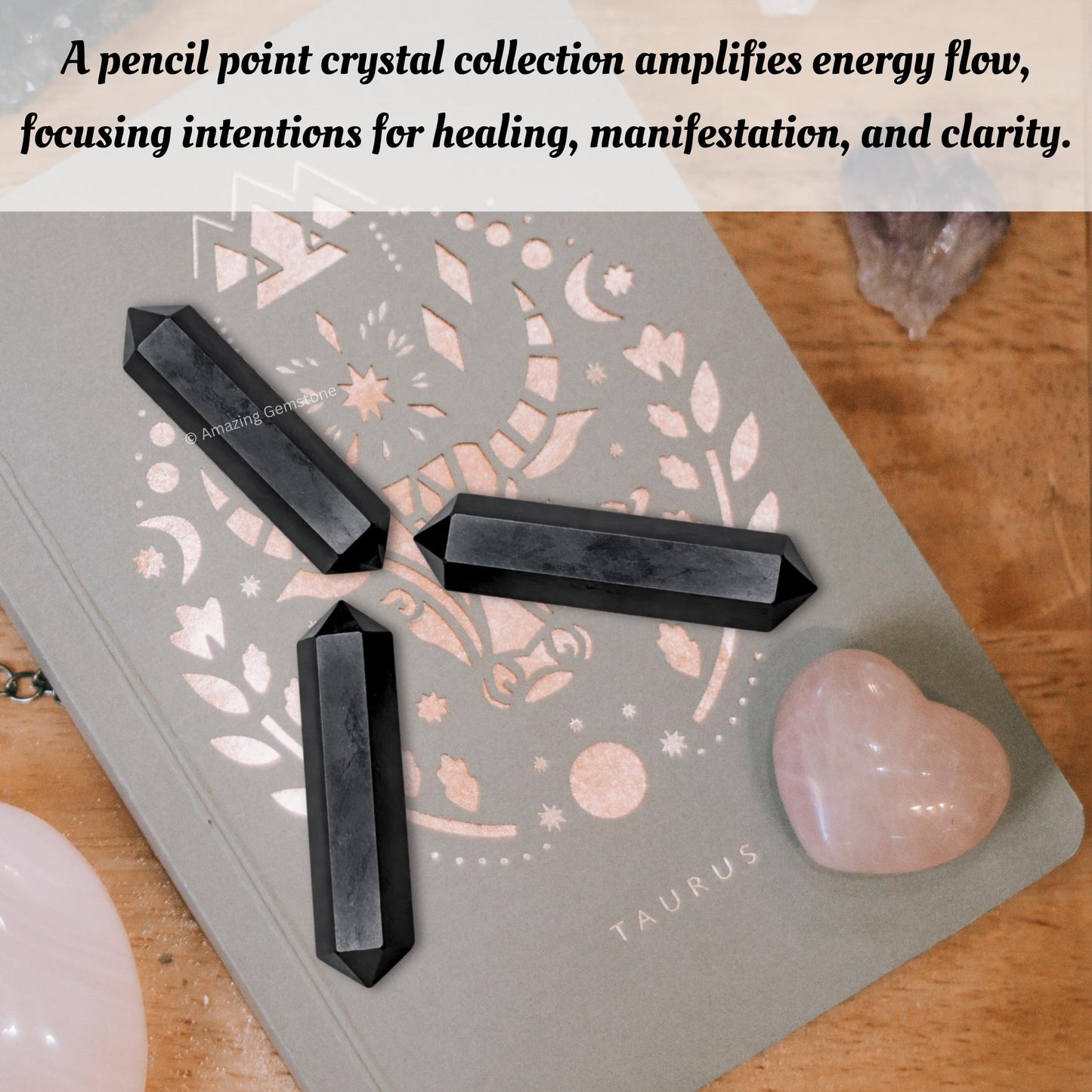 Amazing Gemstone Shungite Crystal Points Bulk Healing Crystals and Stones - Pack of 3 Double Terminated Healing Wand Point Bulk Crystals for Crafts, Crystal Grid, DIY Work