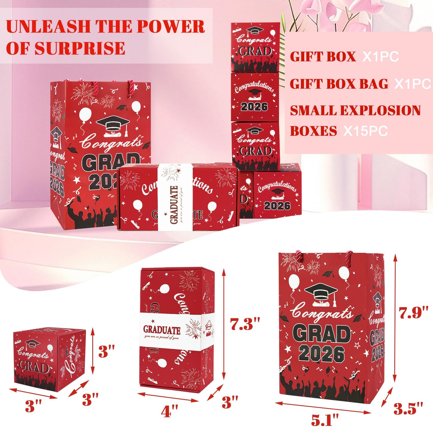 Surprise Gift Box Explosion for Money, Unique Folding Bouncing Red Envelope Gift Box with Confetti, Cash Explosion Luxury for Birthday Anniversary Valentine Proposal (15 Bounces) (Graduation - Red)