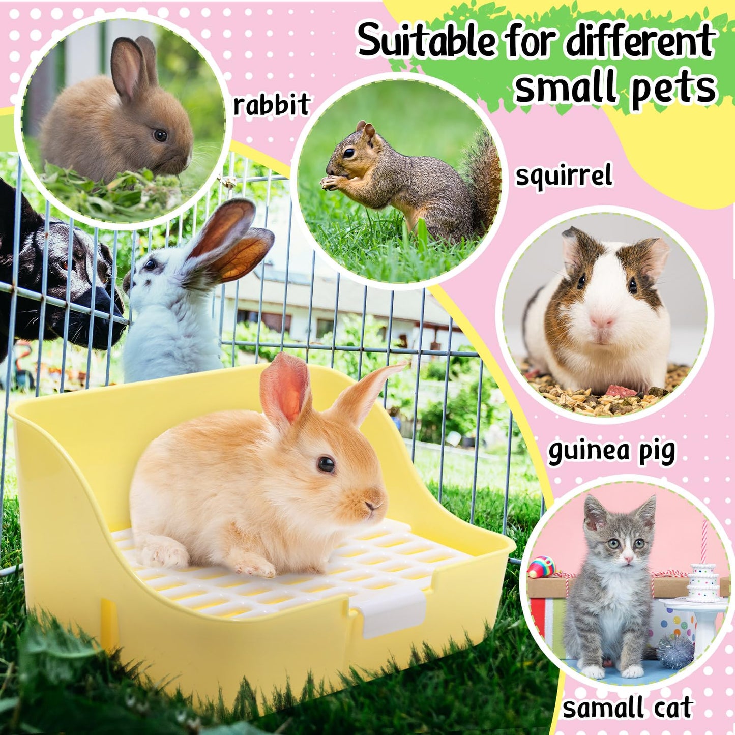 Reallnaive 15 Pcs Rabbit Starter Kit Small Rabbit Litter Box Girls Gift Animal Grooming Kit Bunny Toys Bowl Blankets with Cleaning Set for Guinea Pig Accessories(Blue)