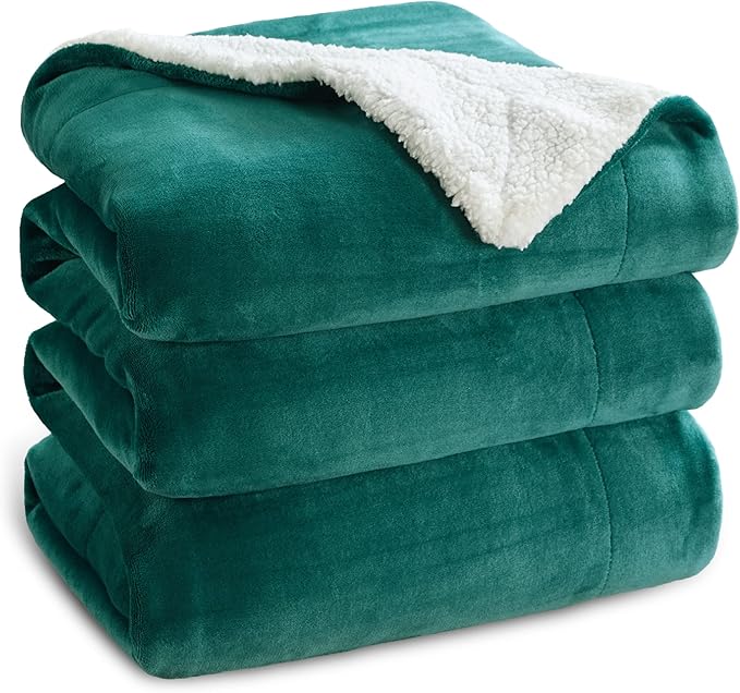 Bedsure Sherpa Fleece Blankets King Size for Bed - Thick and Warm, Soft Fuzzy Plush King Blanket for Winter, Forest Green, 108x90 Inches