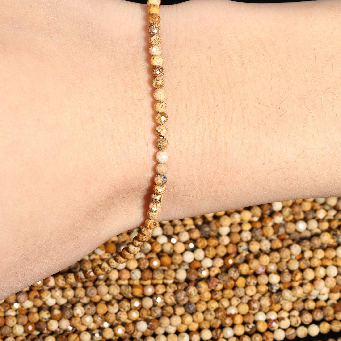 Song Xi 120pcs 3mm Natural Picture Gemstone Beads Faceted Round Loose Stone Beads for Jewelry Making