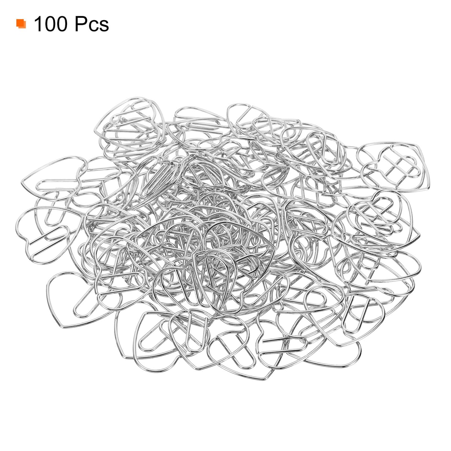 MECCANIXITY Paper Clip Heart-Shaped Cute Decorative Fun Clips Bookmarks 1.1 Inch Silver Tone for Organize Office Home, Pack of 100