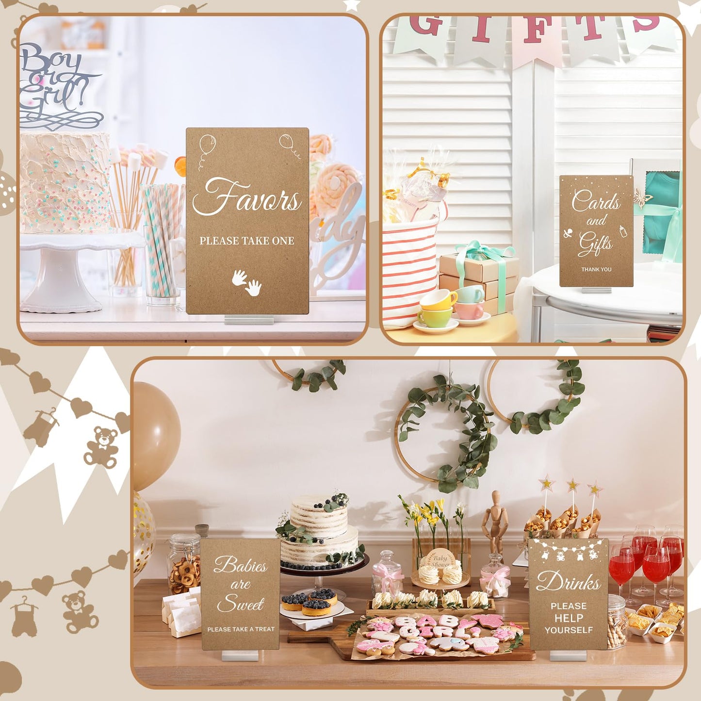 6 Pcs Kraft Baby Shower Table Decorations Acrylic Sign Centerpieces with Stand Take One Sign Birthday Decorations Party Supplies 5 x 7"