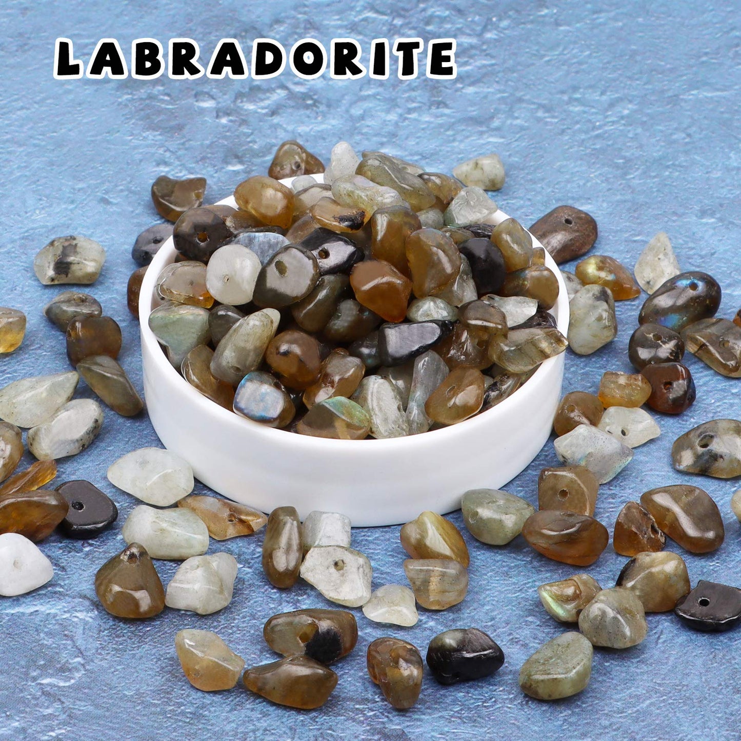 500 pcs Natural Chip Stone Beads, Labradorite 5-8 mm Irregular Gemstones Healing Crystal Loose Rocks Bead Hole Drilled for Jewelry Making Bracelet