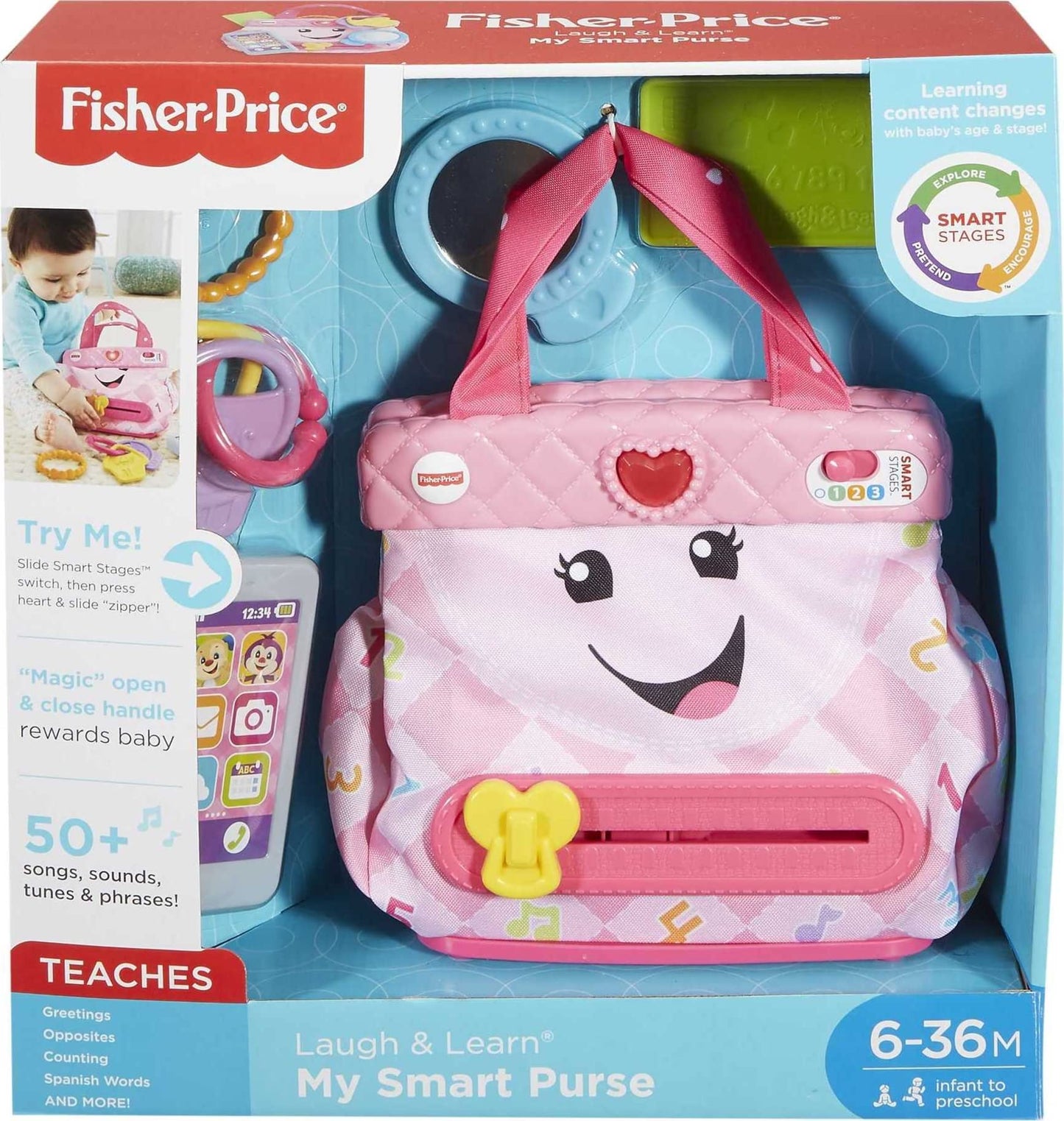 Fisher-Price Baby & Toddler Toy Laugh & Learn My Smart Purse with Lights & Smart Stages Learning Songs for Infants Ages 6+ Months